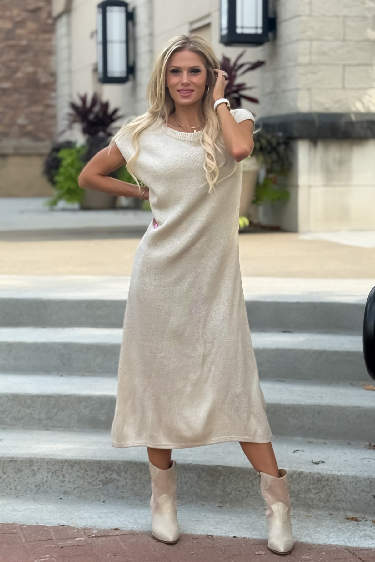 Declynn Scoop Neck Knit Sweater Dress : Ecru