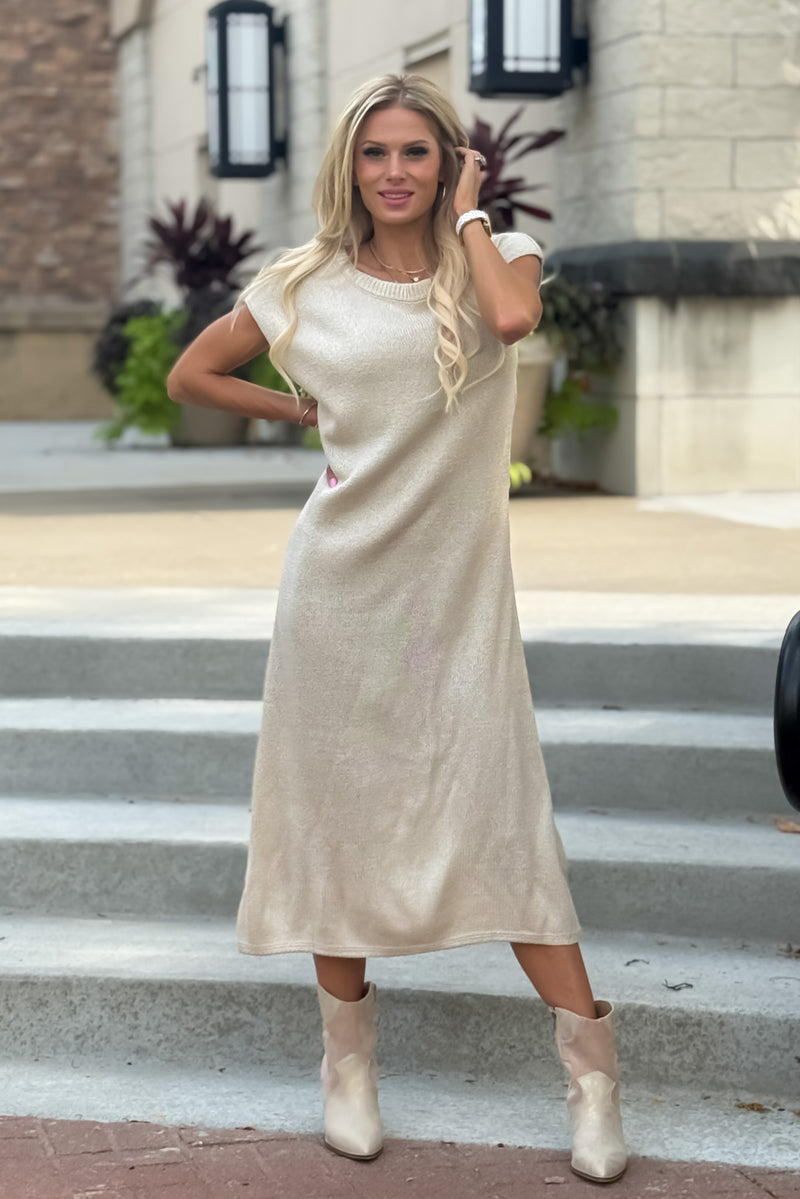 Declynn Scoop Neck Knit Sweater Dress : Ecru