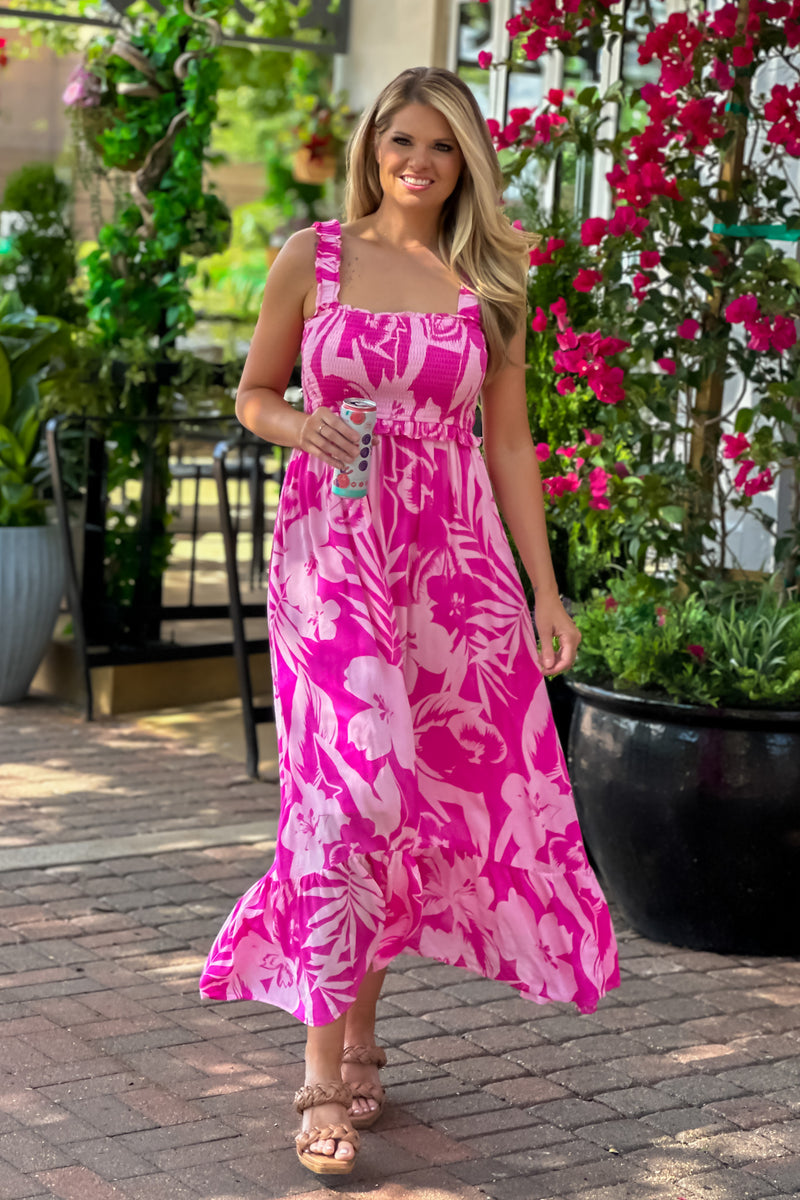 Talia Smocked Bodice Maxi Dress : Pink