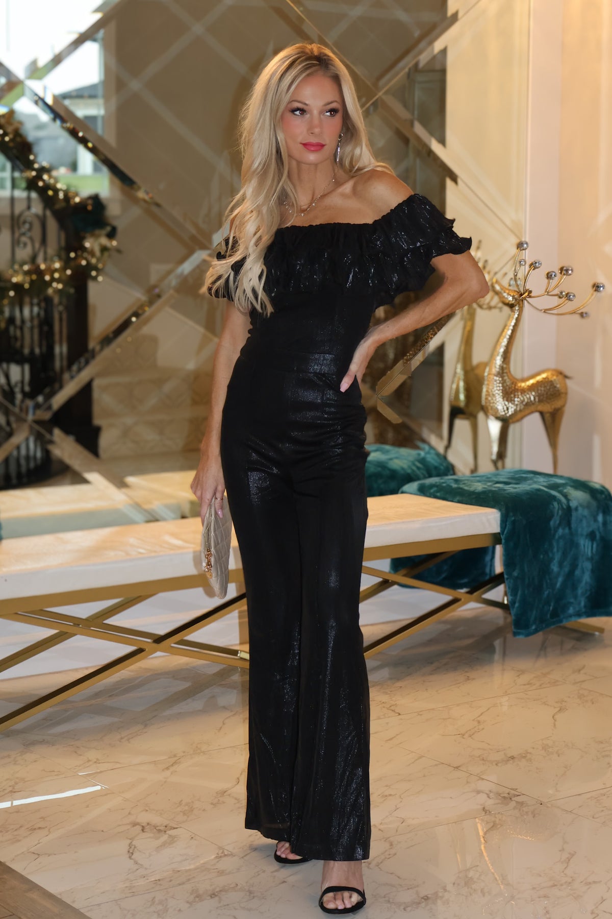 Violetta Coated Woven Jumpsuit : Black