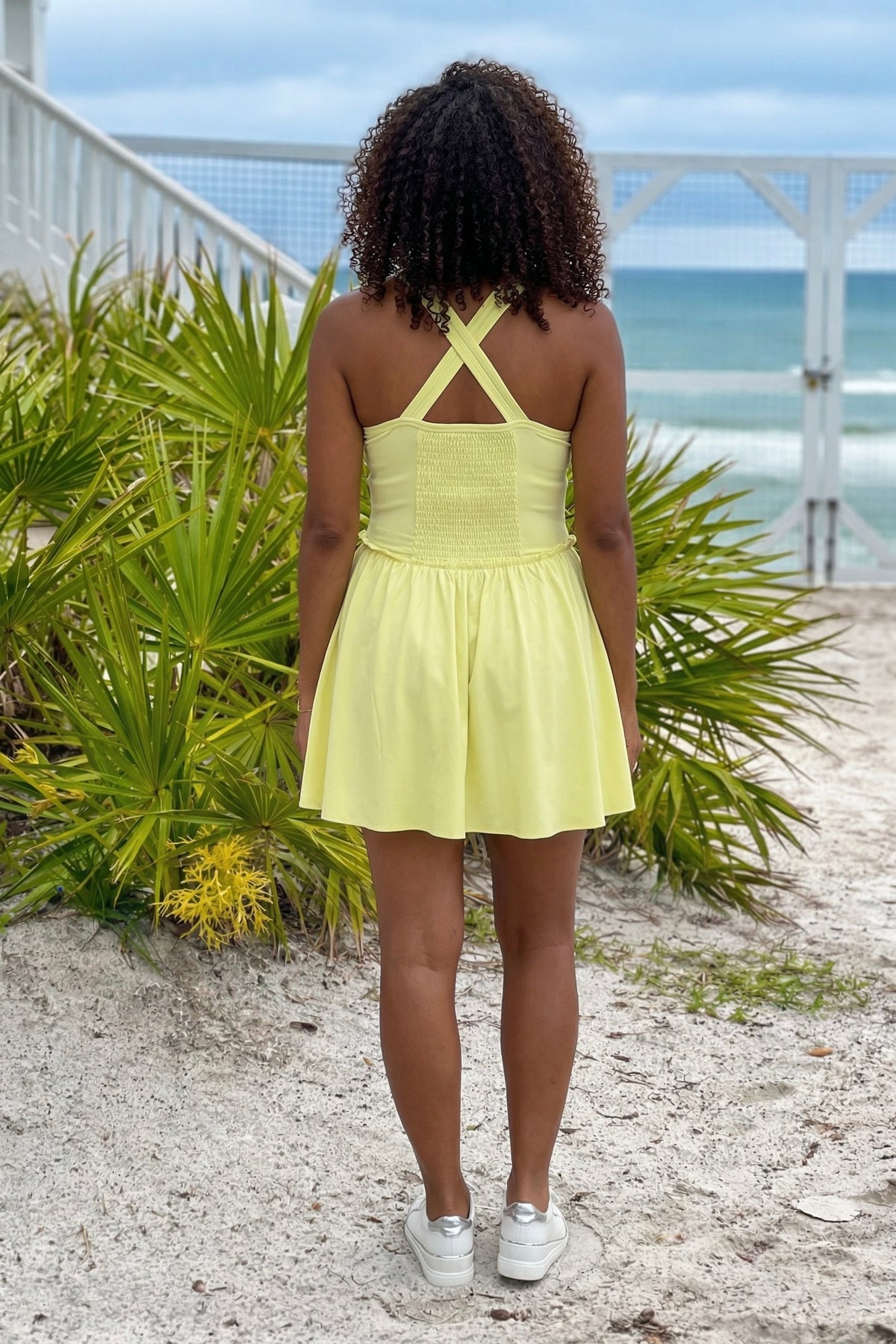Anya Smocking Detail Active Flare Dress : Lemon
