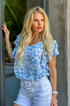 Carmelita Ruffled Sleeve Blouse : Blue