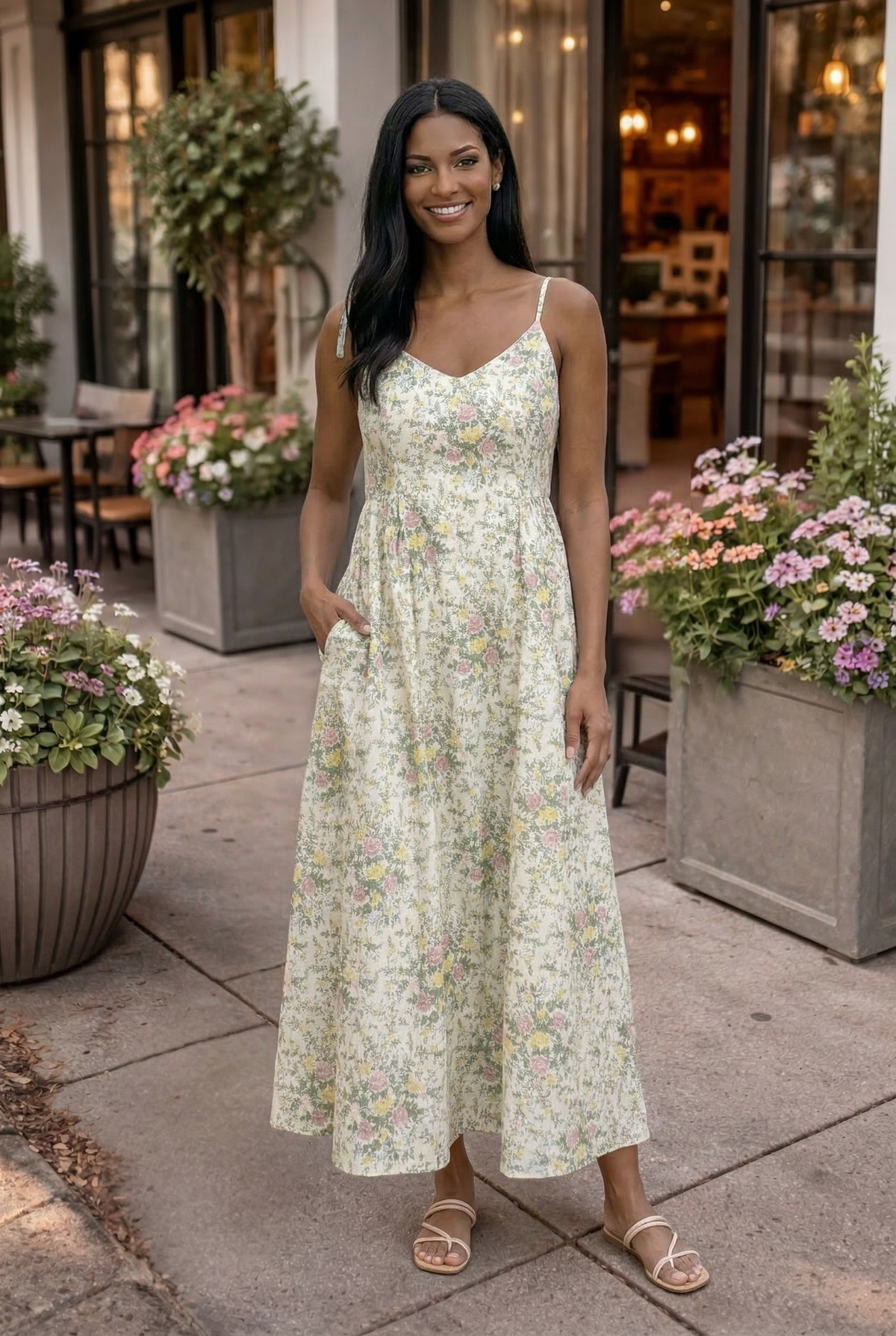 Saylor Floral Print Dress : Beige Multi