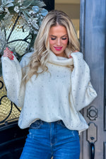 Dolly Rhinestone Embellished Turtleneck Sweater : Cream