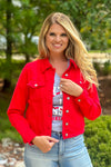 Selma Judy Blue Denim Jacket : Red