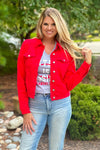 Selma Judy Blue Denim Jacket : Red