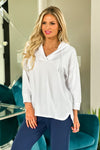 Tribal Becky Drop Shoulder 3/4 Sleeve Dolman Hooded Tunic : White