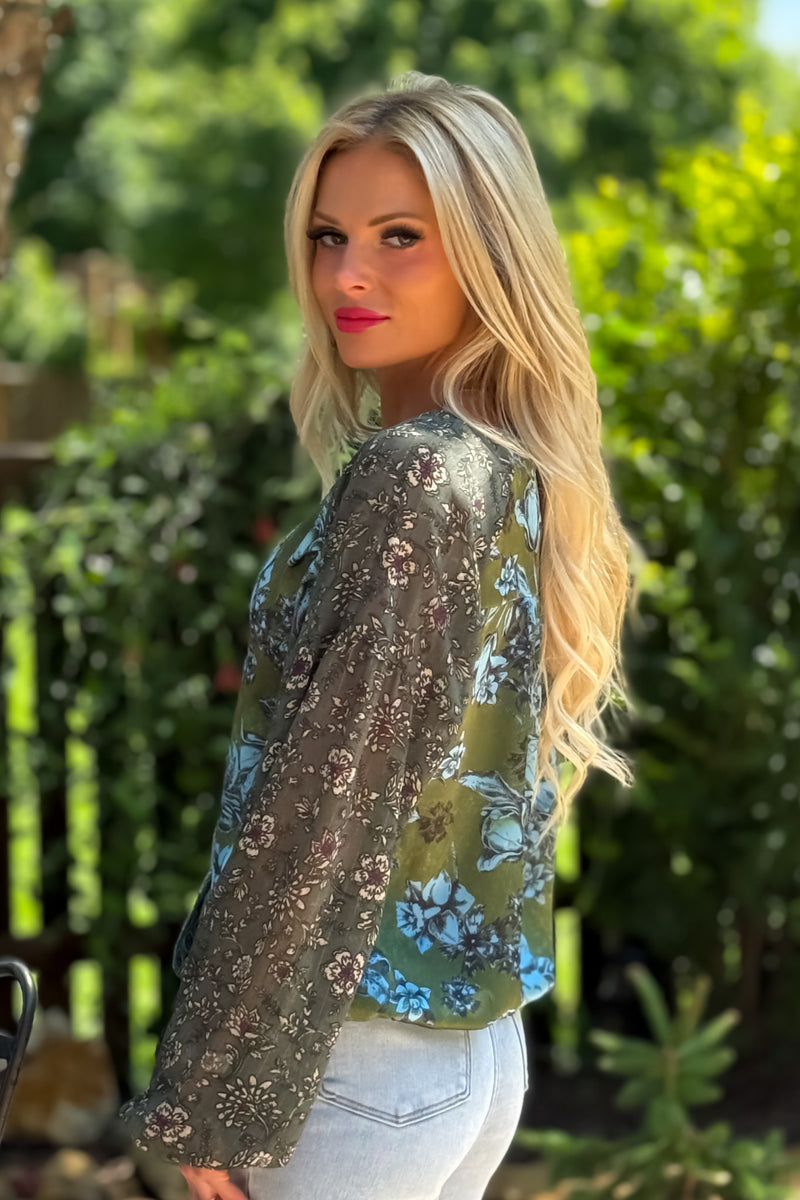 Kendall Mixed Print Blouse : Green Mix
