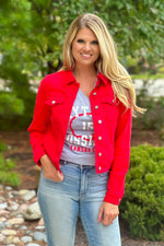 Selma Judy Blue Denim Jacket : Red