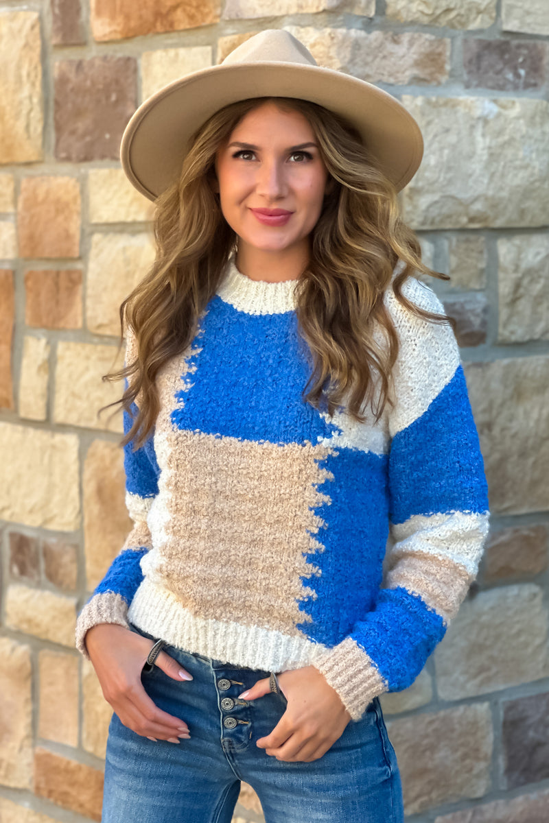 Rennae Colorblock Crew Sweater : Blue Multi