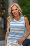 Wylla Striped Crochet Knit Tank : Blue