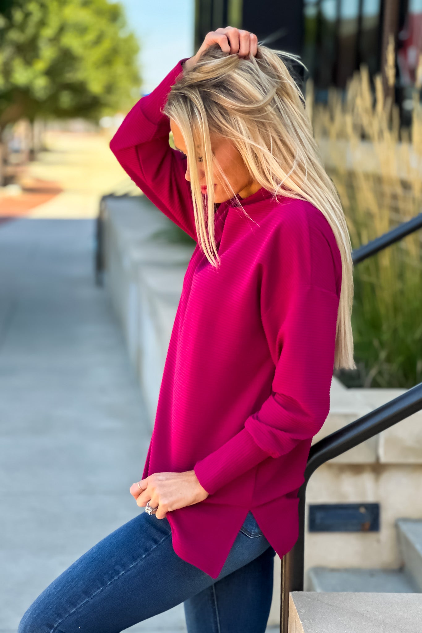 Tribal Funnel Neck Ribbed Knit Tunic : Plum – TeaElla