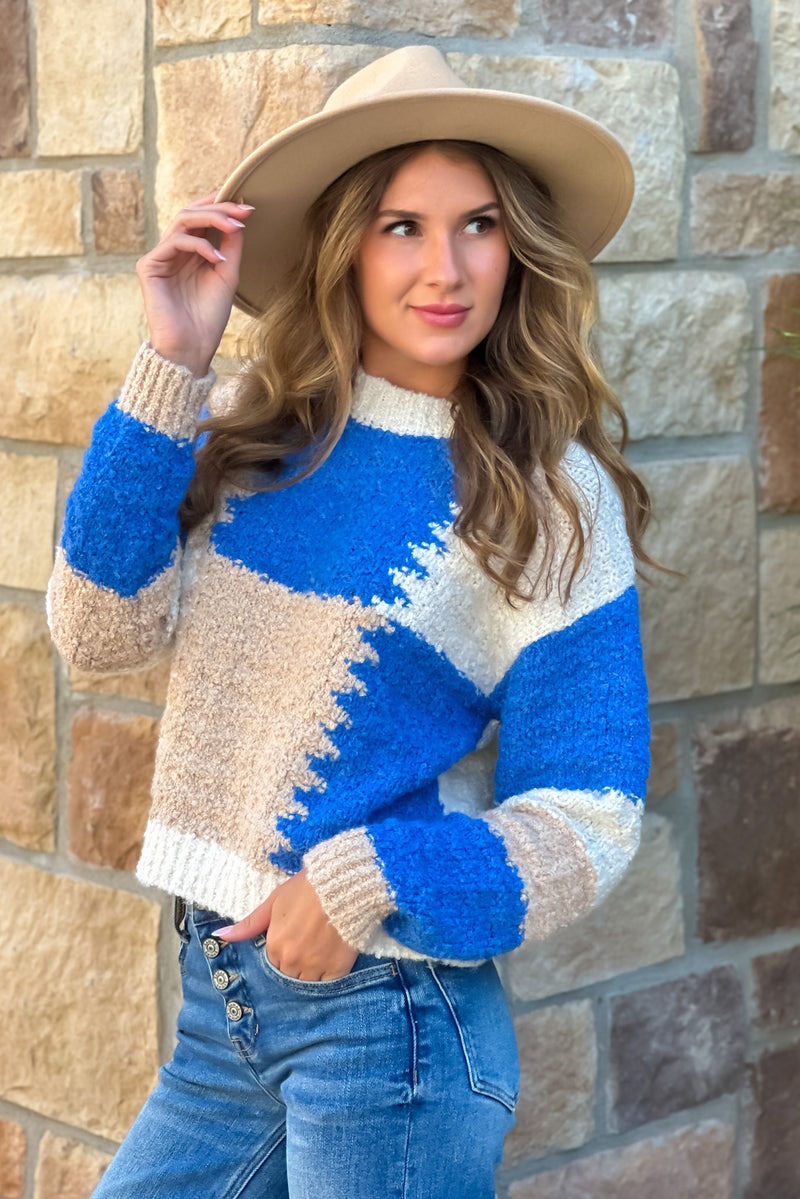 Rennae Colorblock Crew Sweater : Blue Multi