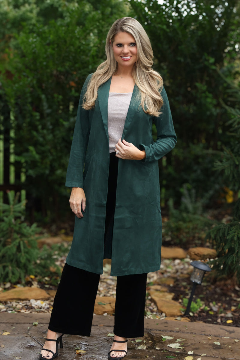 Paulette Faux Suede Coat : Hunter Green