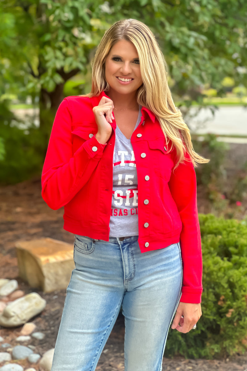 Selma Judy Blue Denim Jacket : Red