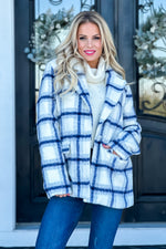 All Figured Out Plaid Pea Coat : Ivory/Navy