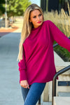 Tribal Funnel Neck Ribbed Knit Tunic : Plum
