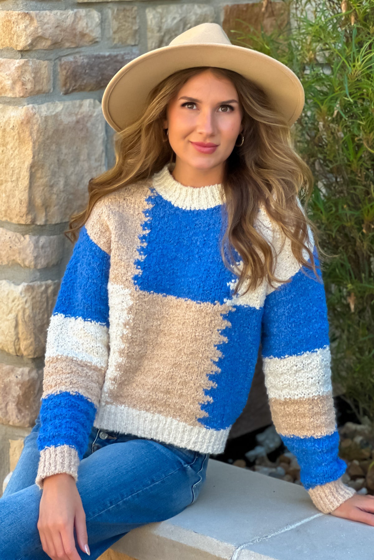 Rennae Colorblock Crew Sweater : Blue Multi