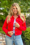 Selma Judy Blue Denim Jacket : Red