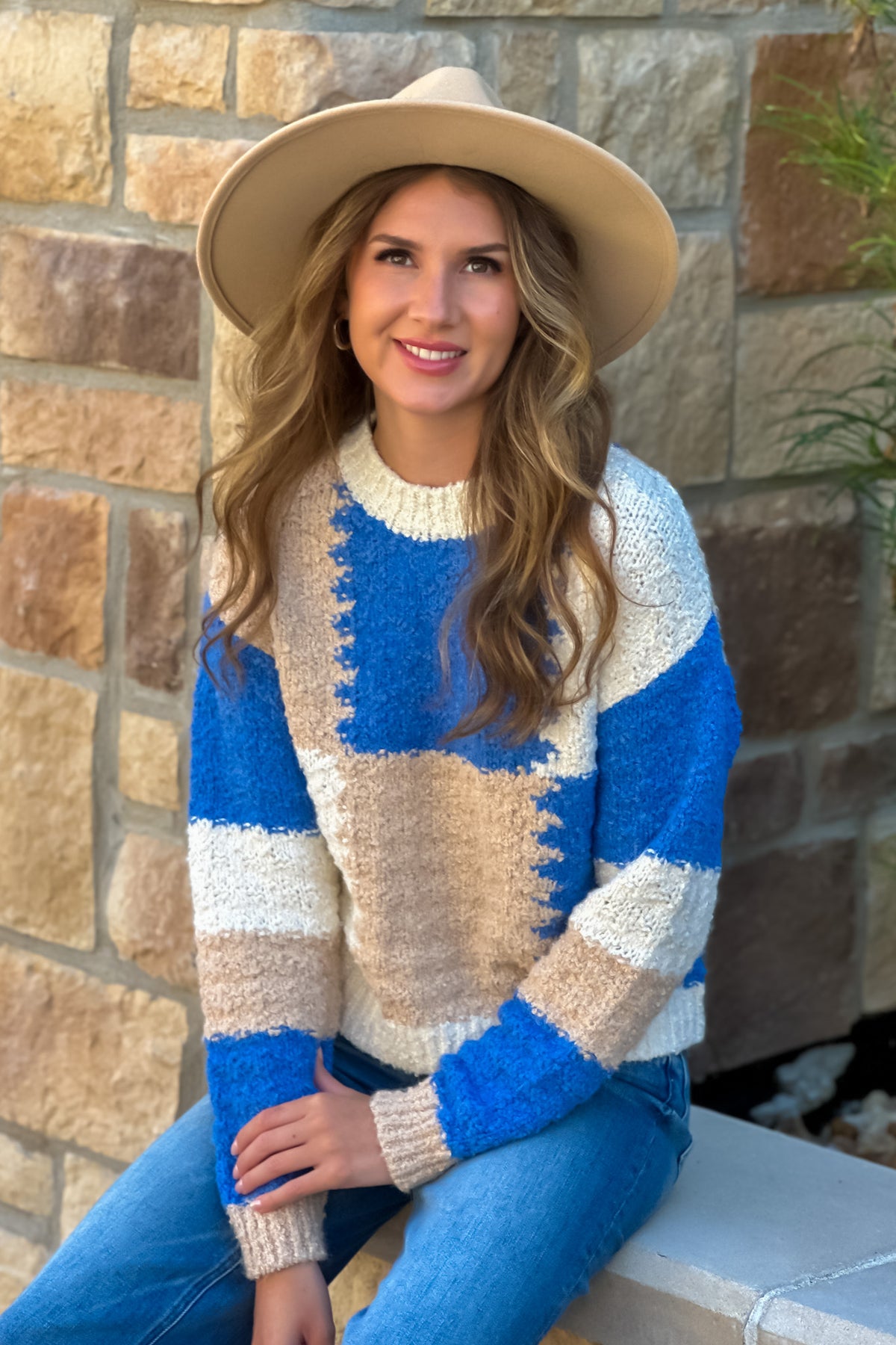 Rennae Colorblock Crew Sweater : Blue Multi