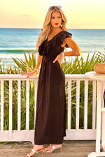 Tribal Delvina Maxi Dress w/ Front Detail : Black