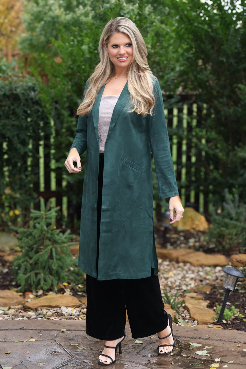 Paulette Faux Suede Coat : Hunter Green