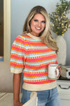 Happy Trails Textured Short Sleeve Sweater : Pink/Multi