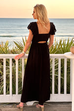 Tribal Delvina Maxi Dress w/ Front Detail : Black