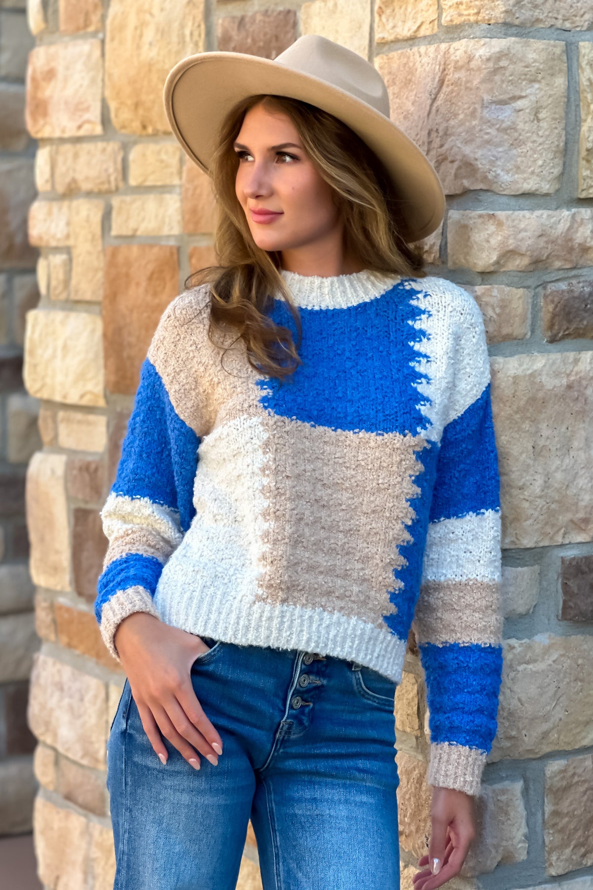 Rennae Colorblock Crew Sweater : Blue Multi