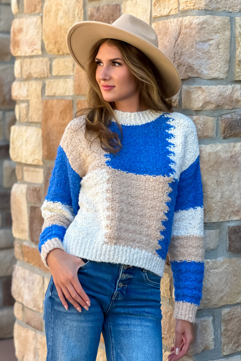 Rennae Colorblock Crew Sweater : Blue Multi