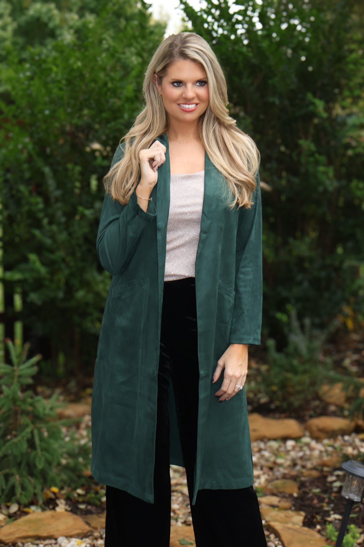 Paulette Faux Suede Coat : Hunter Green