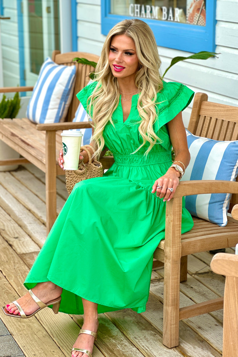 Fluer Crochet Detail Maxi Dress : Green