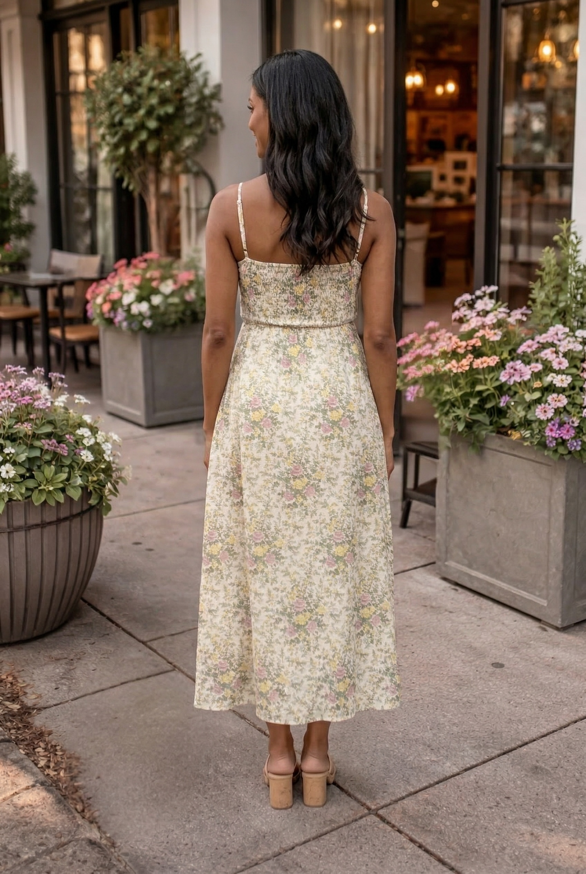 Saylor Floral Print Dress : Beige Multi