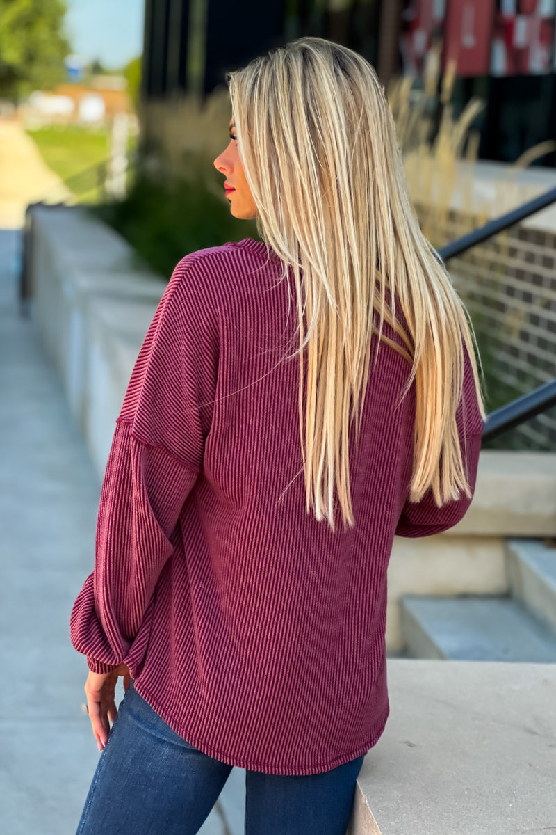 Take The Time Thermal Ribbed Top : Wine
