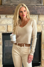 Zaylee Cable Knit Pullover Top : Sandshell