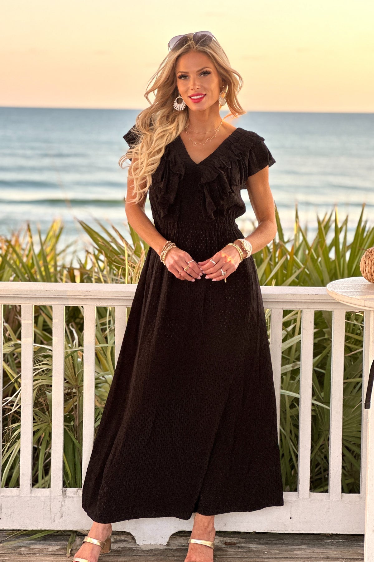 Tribal Delvina Maxi Dress w/ Front Detail : Black