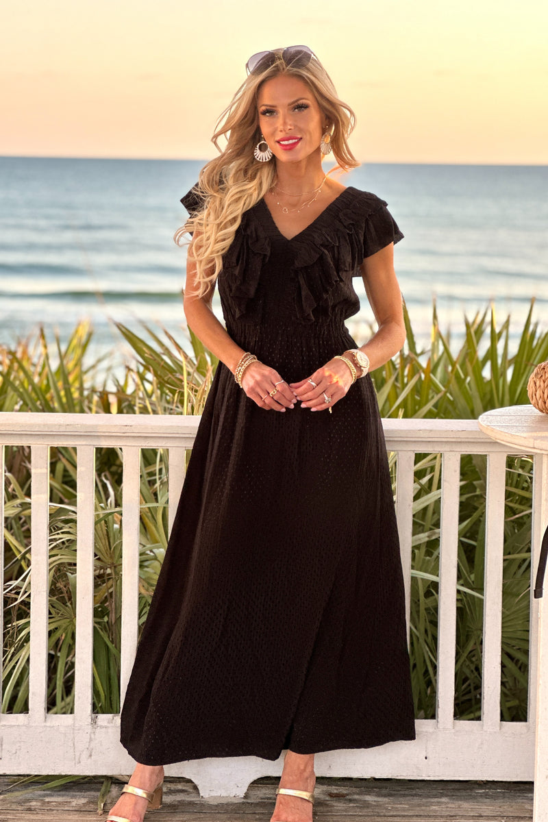 Tribal Delvina Maxi Dress w/ Front Detail : Black