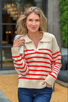 Hilde Relaxed Sweater : Taupe/Red