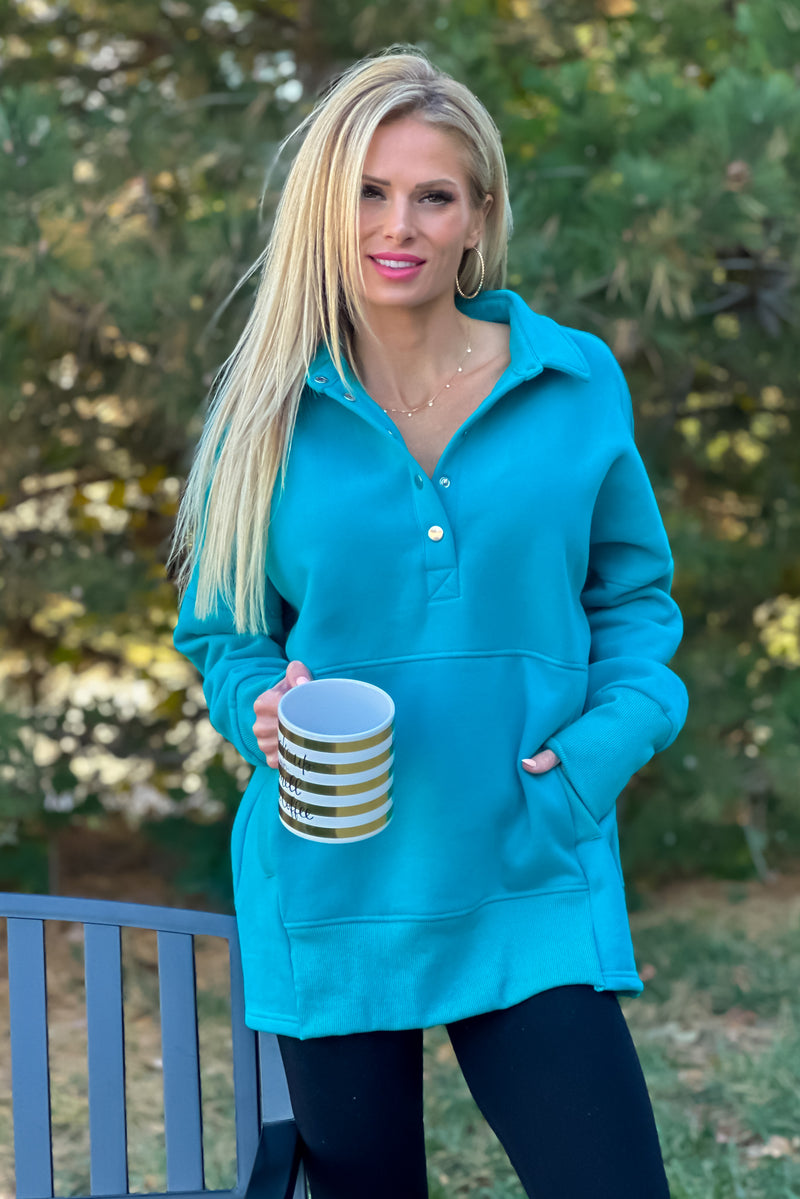 Willa Weekend Getaway Soft Long Pullover : Teal