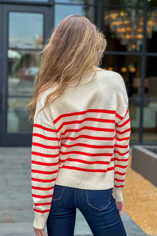 Hilde Relaxed Sweater : Taupe/Red