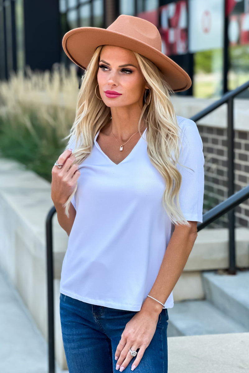 Liverpool Clare Double Layer V Neck Top : Off White