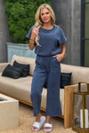Vinka Soft Corduroy Top and Cropped Pants Set : Denim