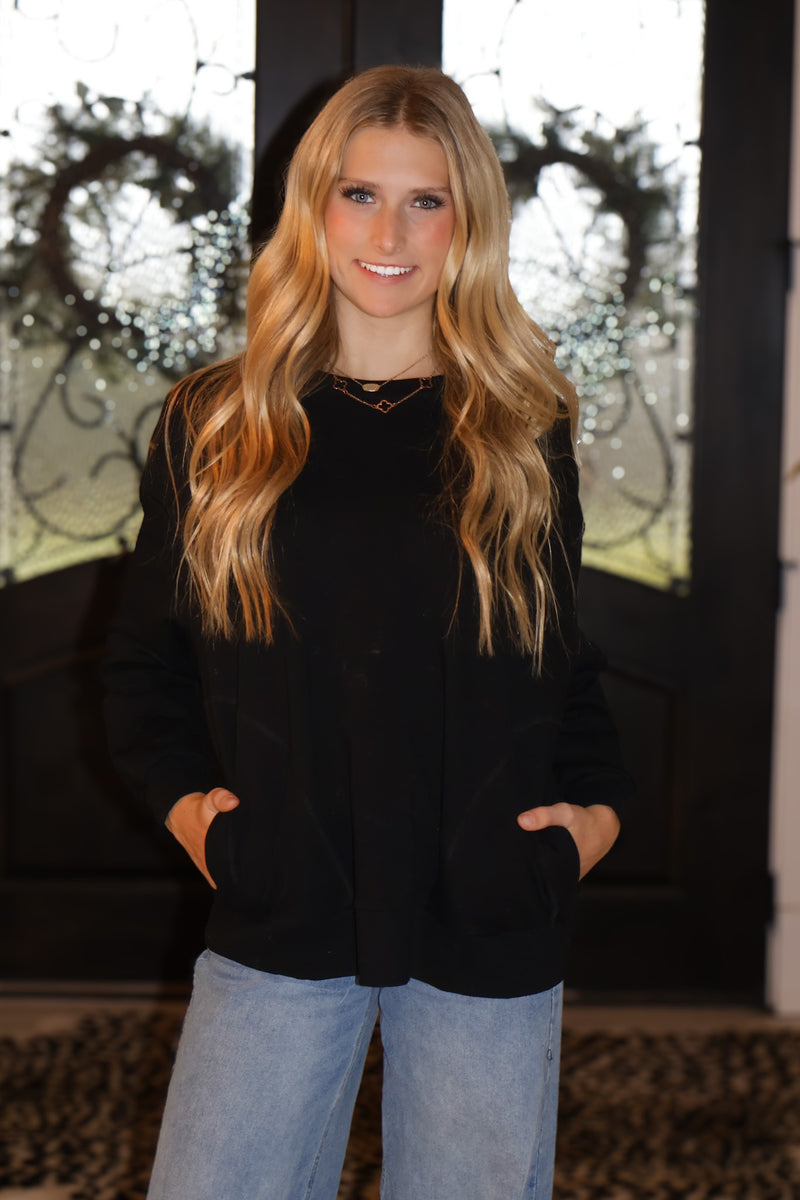 Atlas Long Sleeve Front Pockets Pullover : Black