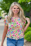 Looking For Peace Ruffle Trimmed Short Sleeve Top : Yellow/Floral