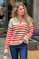 Hilde Relaxed Sweater : Taupe/Red