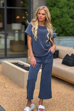 Vinka Soft Corduroy Top and Cropped Pants Set : Denim