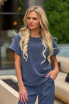 Vinka Soft Corduroy Top and Cropped Pants Set : Denim