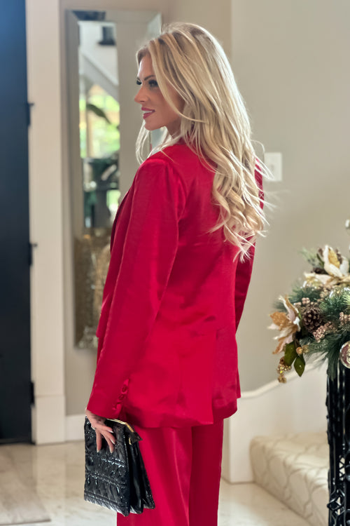 Holiday Berries Satin Blazer : Red