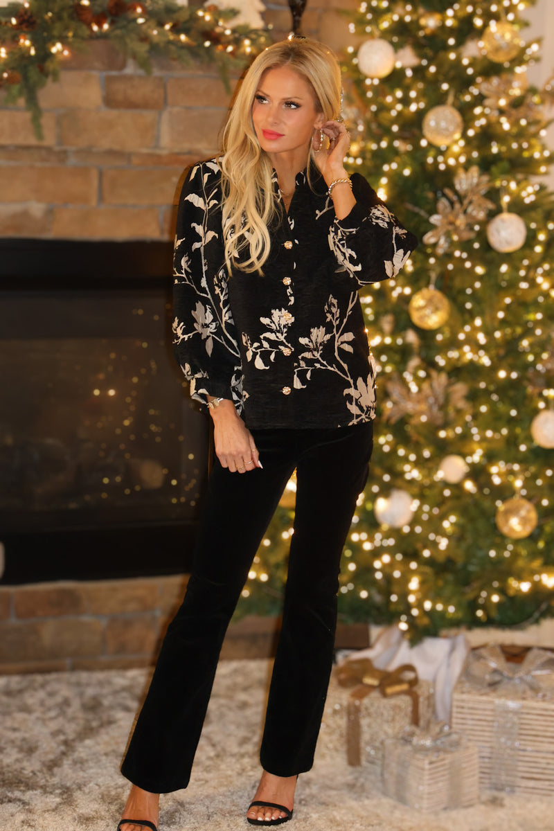 Miriam Long Sleeve Button Up Top : Black