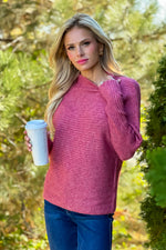 Lesley Mock Neck Horizontal Rib Sweater : Berry